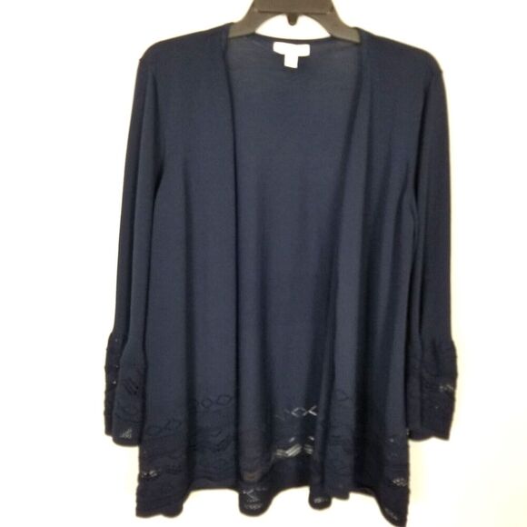 Charter Club Women Plus Lightweight Open Front Cardigan Sz 3X Navy Crochet - Picture 1 of 6